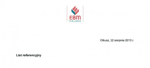 List referencyjny od firmy EBM Polska