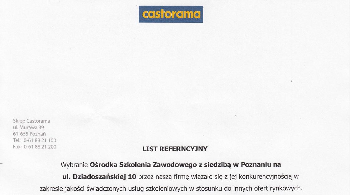 List referencyjny od firmy Castorama