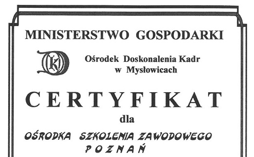 Certyfikat Ośrodka Doskonalenia Kadr w Mysłowicach